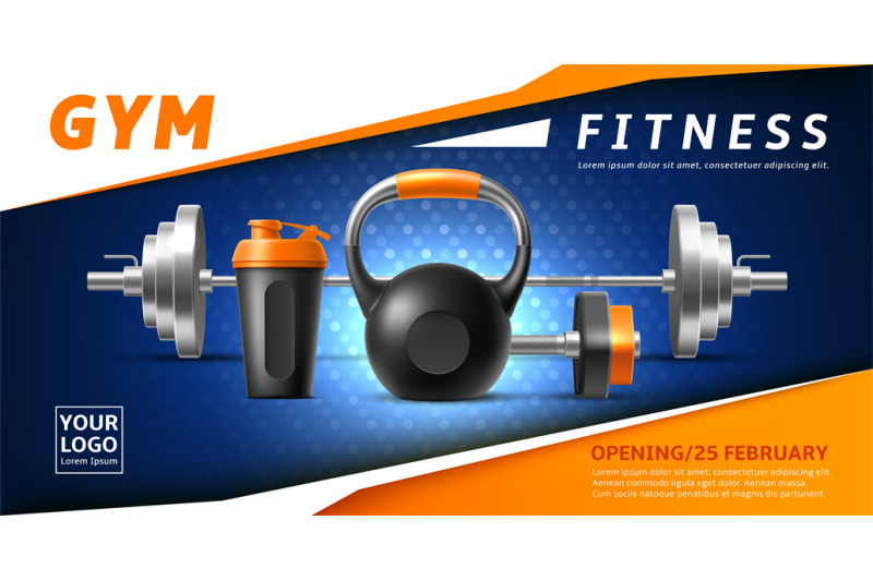 gym-realistic-poster-sport-accessories-kettlebell-and-barbell-shaker