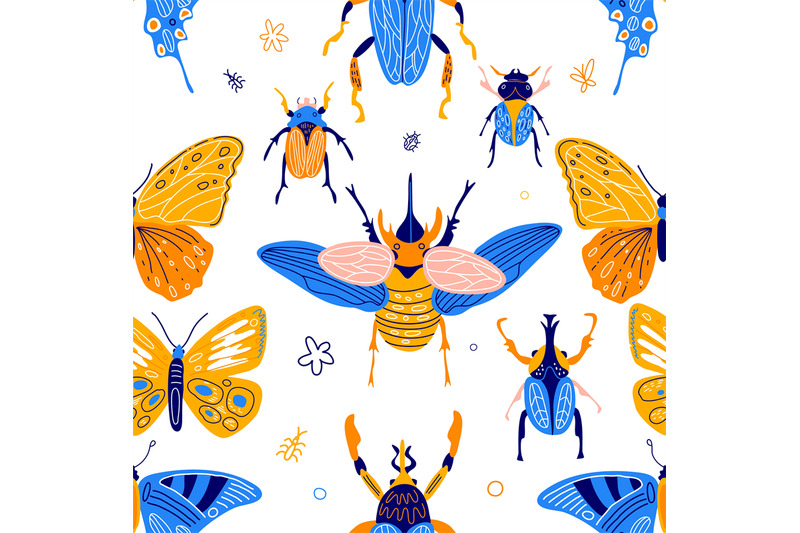 cute-insects-pattern-funny-bugs-and-colorful-butterfly-isolated-on-wh