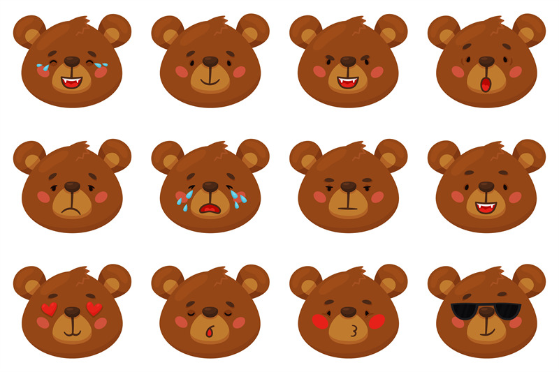 cartoon-bear-emoji-funny-animal-emotions-brown-grizzly-faces-differ