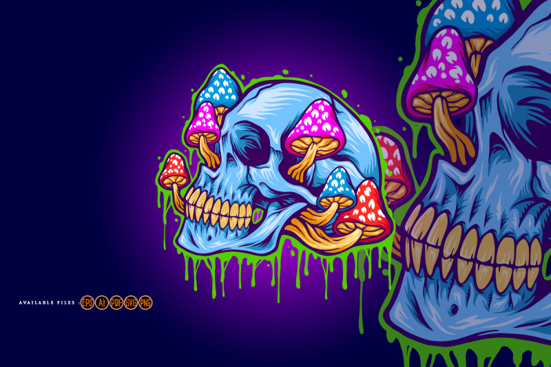 ice-skull-head-psychedelic-mushrooms-illustrations