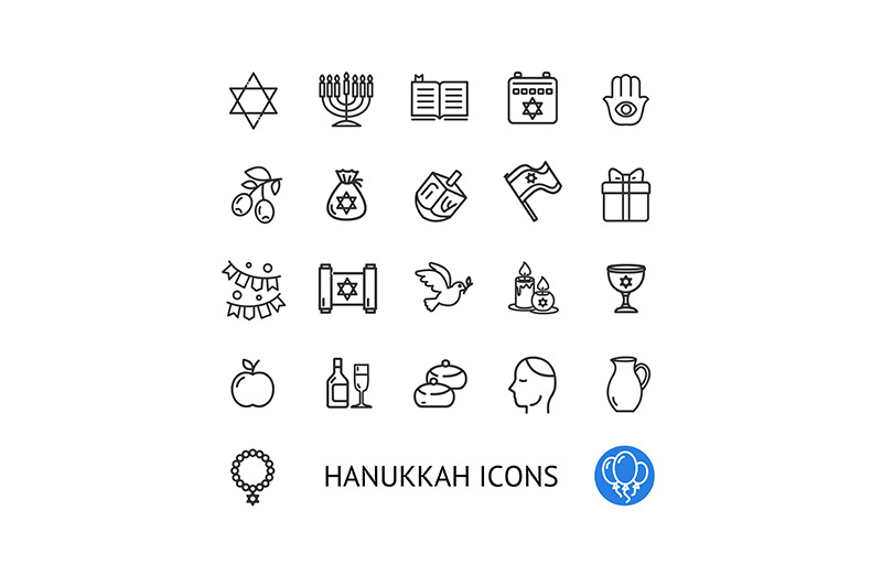israel-hanukkah-thin-line-icon-set-vector