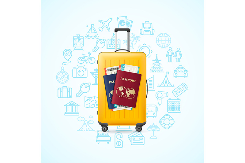 travel-concept-with-yellow-suitcase-vector