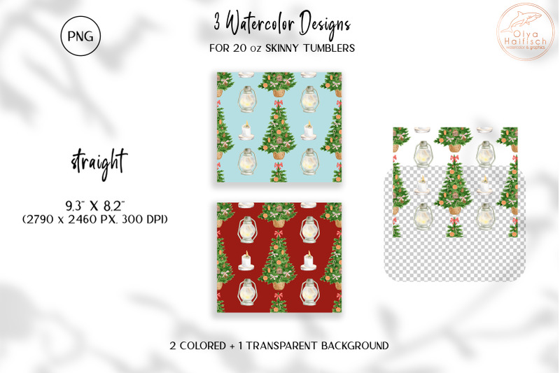 watercolor-christmas-tree-tumbler-sublimation-winter-tumbler-wrap-png