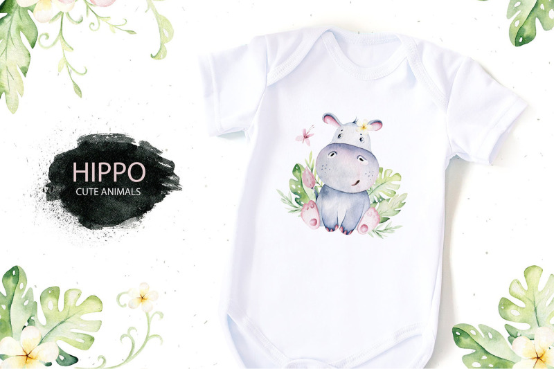 baby-hippo-animals-clipart-illustrations-tropic-jungle-safari-africa
