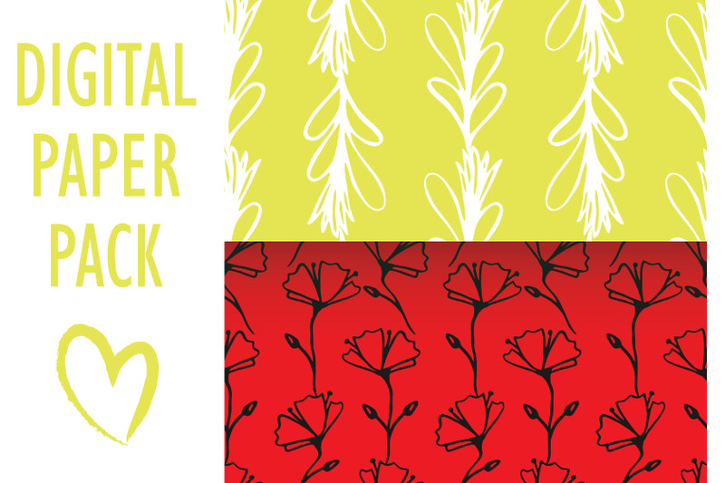 floral-outline-seamless-patterns-digital-boho-papers-pack