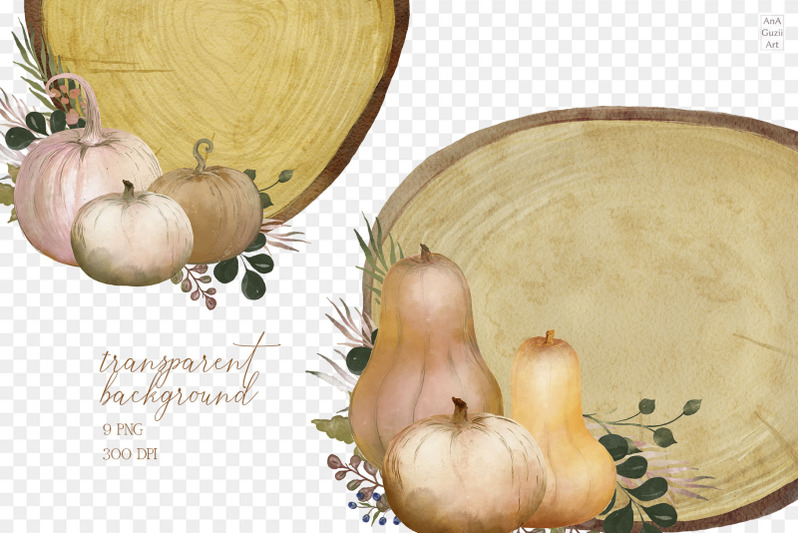 wood-slice-and-pumpkins-clipart