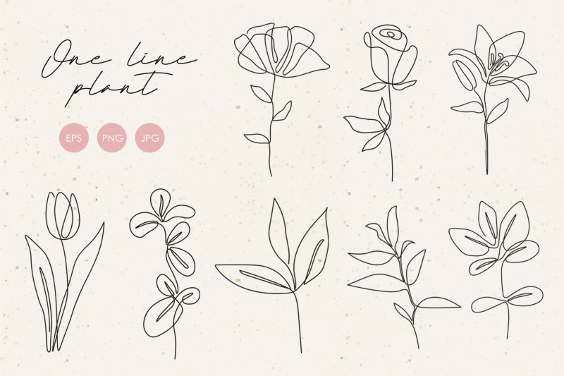 one-line-plant-clipart-abstract-flowers-elements-line-art-plant-png