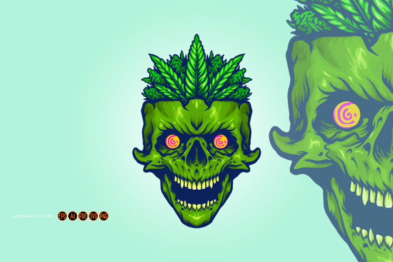 weed-leaf-skull-head-monster-illustrations