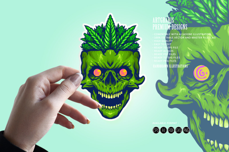 weed-leaf-skull-head-monster-illustrations