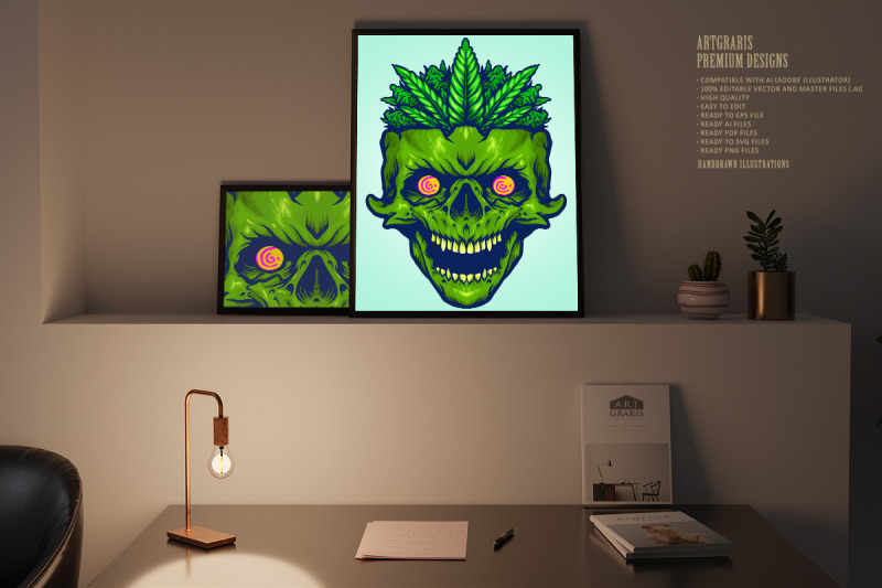 weed-leaf-skull-head-monster-illustrations