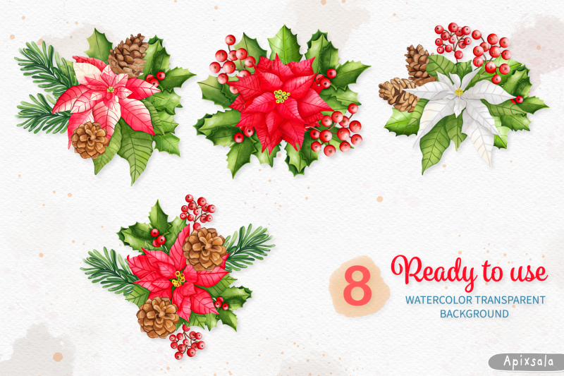 christmas-poinsettia-holly-pine-set