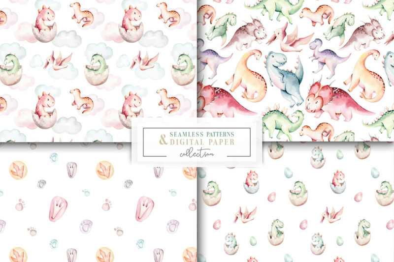 watercolor-baby-dinosaur-seamless-pattern-digital-scrapbooking-paper