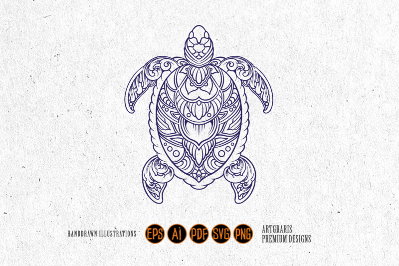 luxury-turtle-floral-ornament-monochrome-svg