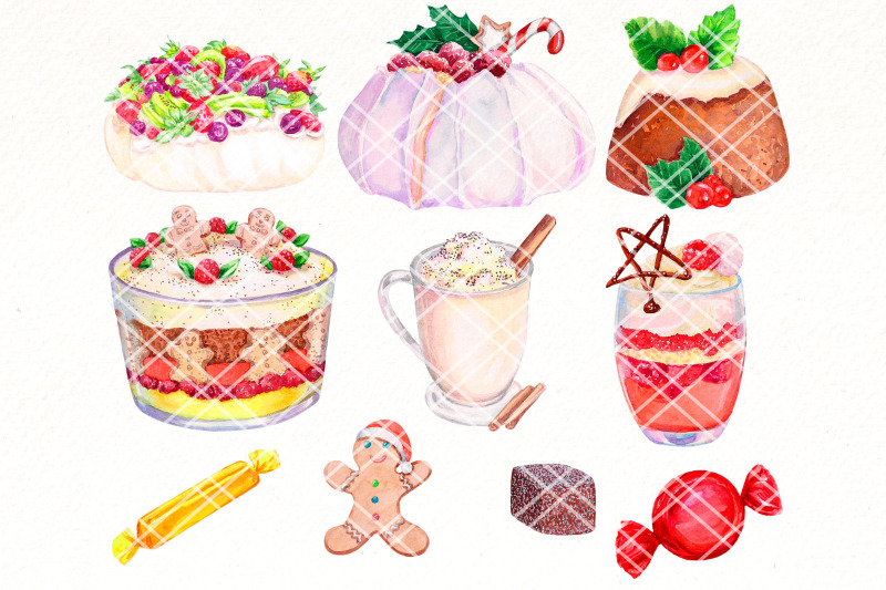 christmas-dessert-watercolor-clipart-sweet-bakery-png-art