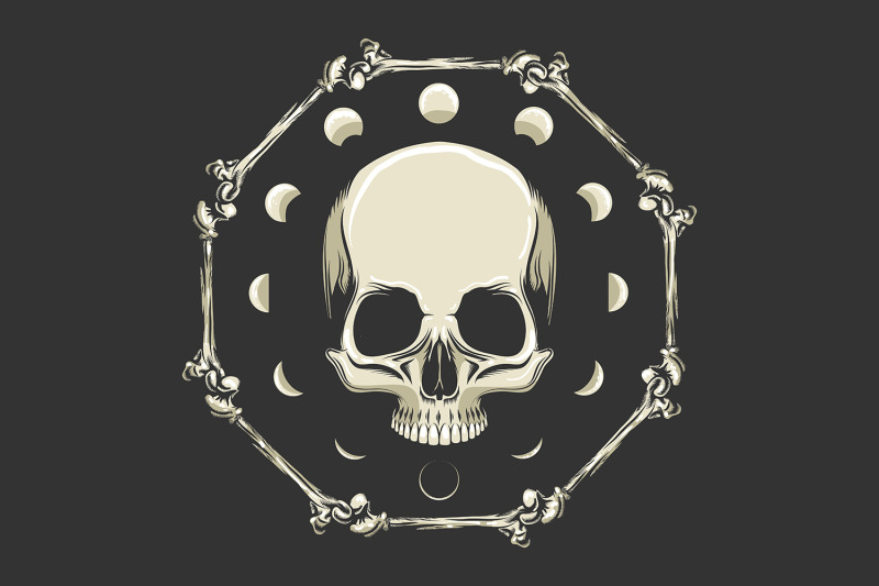 skull-and-bones-and-moon-phases-isolated-on-black-background