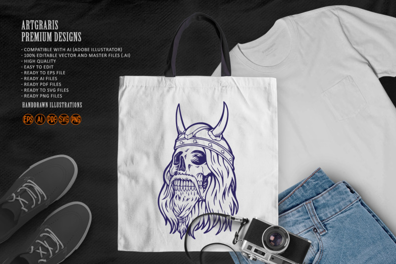 scary-viking-skull-horned-monochrome-svg