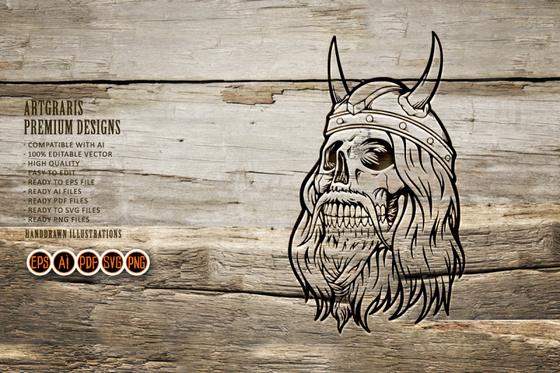 scary-viking-skull-horned-monochrome-svg