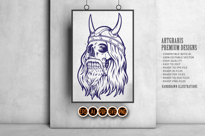 scary-viking-skull-horned-monochrome-svg