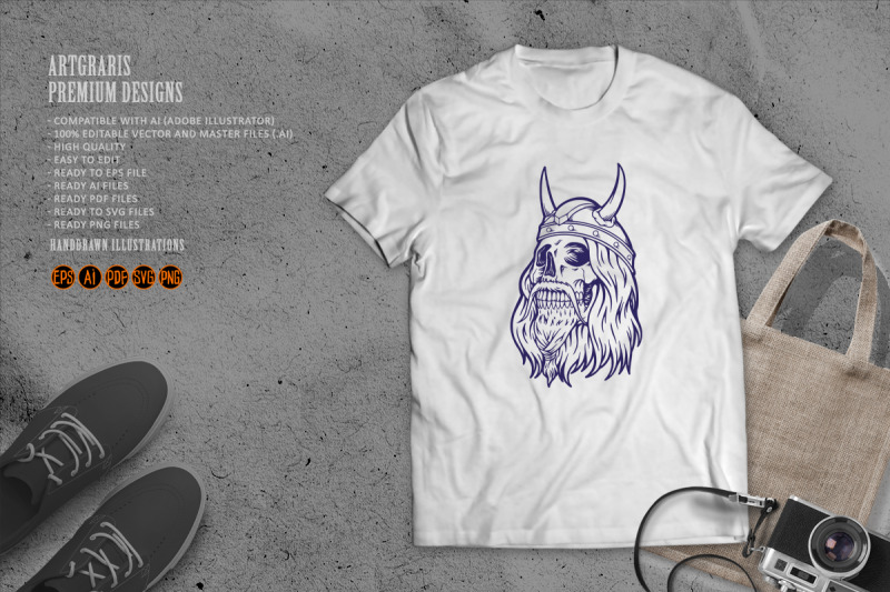 scary-viking-skull-horned-monochrome-svg