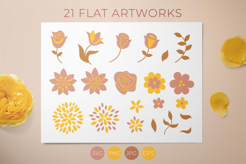floral-beauty-set-daring-sunflower-color-line-art-collection