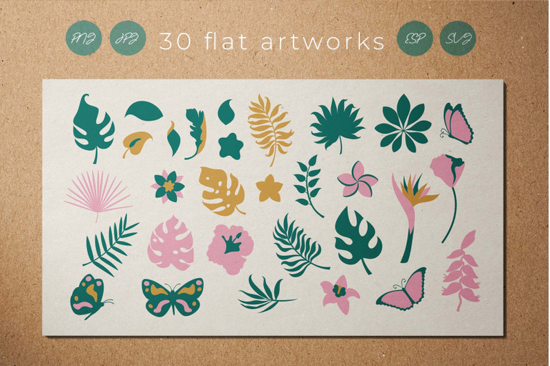 tropical-velvet-jade-beauty-line-and-flat-art-clipart-collection