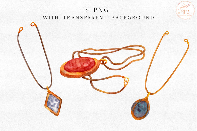 watercolor-jewelry-clipart-vintage-gemstone-necklace-accessory-png