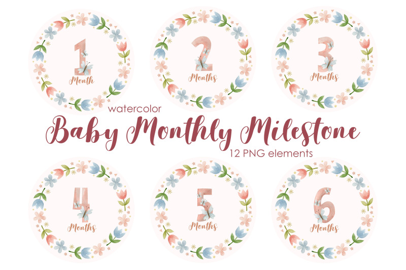 pink-baby-monthly-milestone-watercolor-illustration