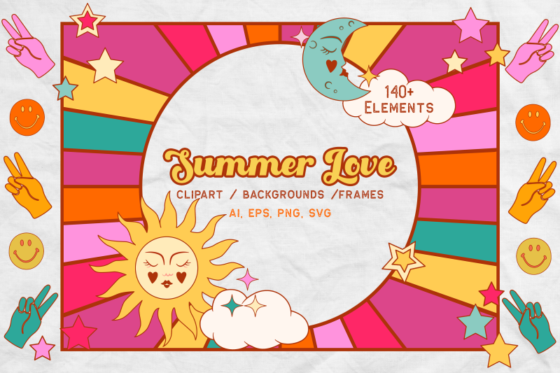 summer-love-retro-clipart-collection-illustrations-hand-drawn-retro