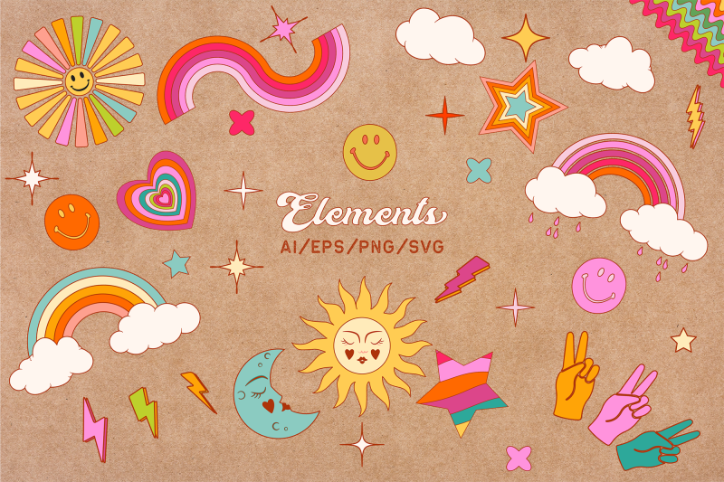 summer-love-retro-clipart-collection-illustrations-hand-drawn-retro