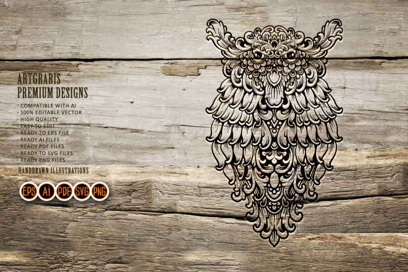 owl-vintage-ornament-outline-svg