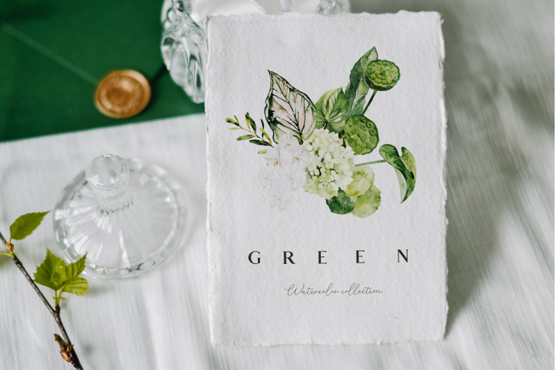 green-watercolor-clipart-set