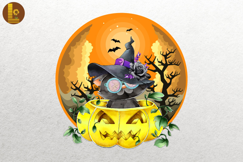 halloween-black-cat-witch-hat-amp-pumpkin