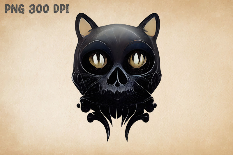 scary-halloween-black-cat-combine-skull