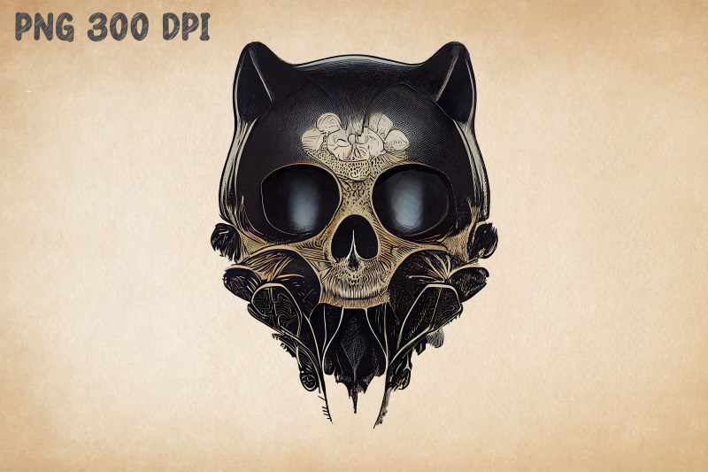 halloween-black-cat-skull