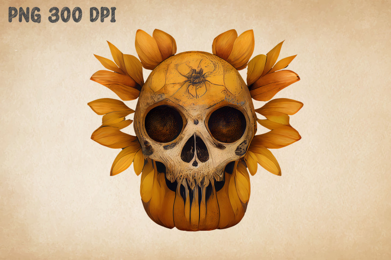 pumkin-skull-combine-with-flowers