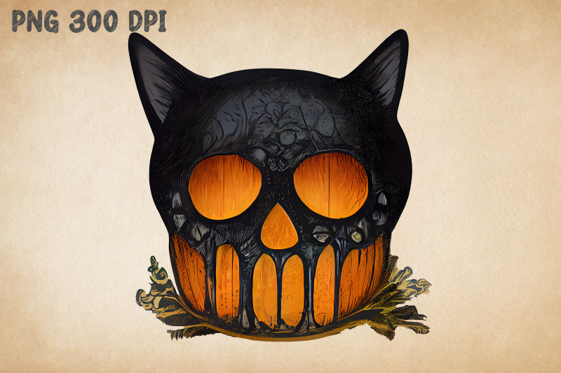 black-cat-combine-with-devil-pumpkin