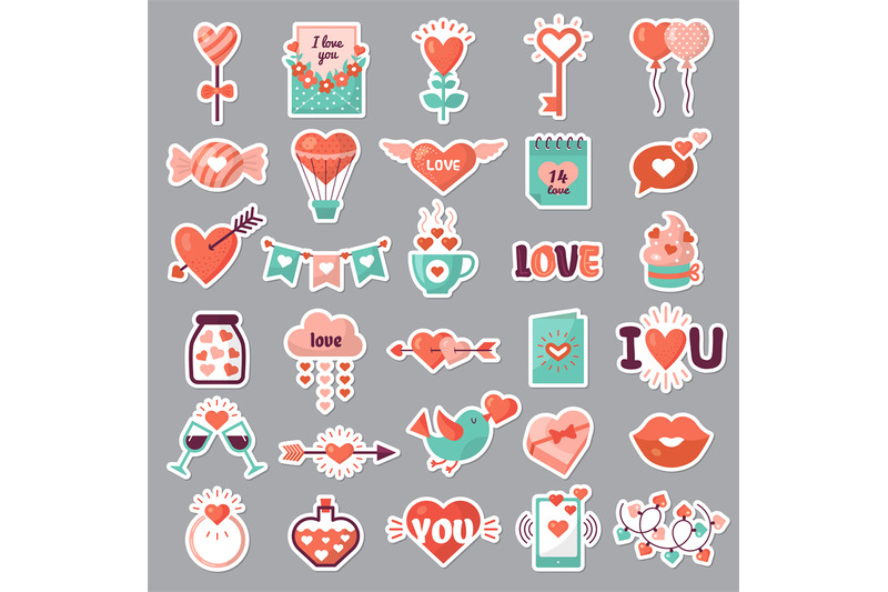 romantic-emblems-love-valentine-day-stickers-flowers-drinks-envelope