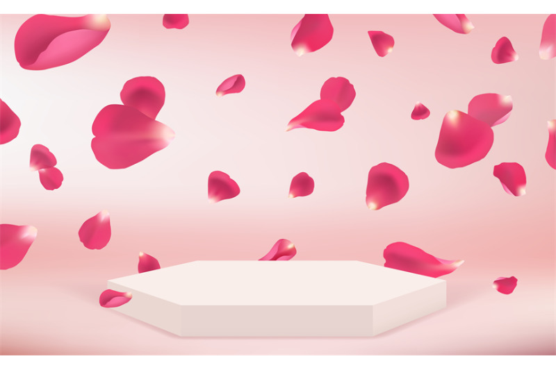 flying-petals-and-podium-ad-pedestal-template-realistic-goods-presen