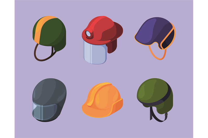 helmet-isometric-workers-and-sport-helmets-collection-diving-bikes-ri