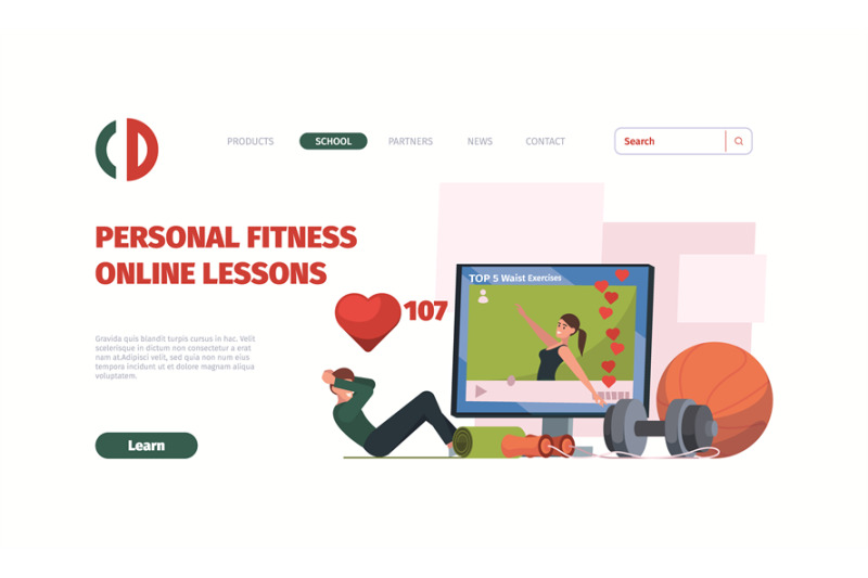 online-sport-landing-home-fitness-exercises-personal-web-lessons-and