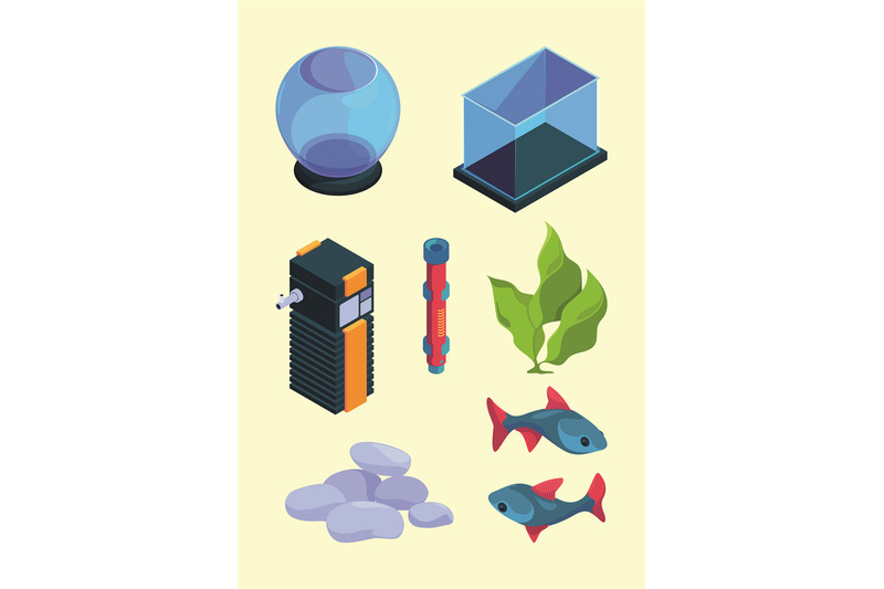 aquarium-isometric-decorative-tools-for-interior-water-domestic-pets