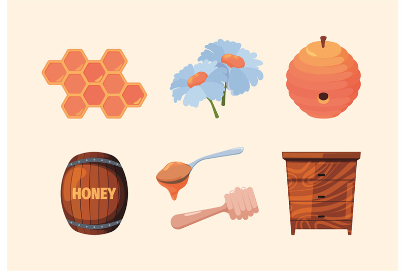 honey-set-bee-honeycomb-beeswax-healthy-tasty-natural-food-nectar-fro