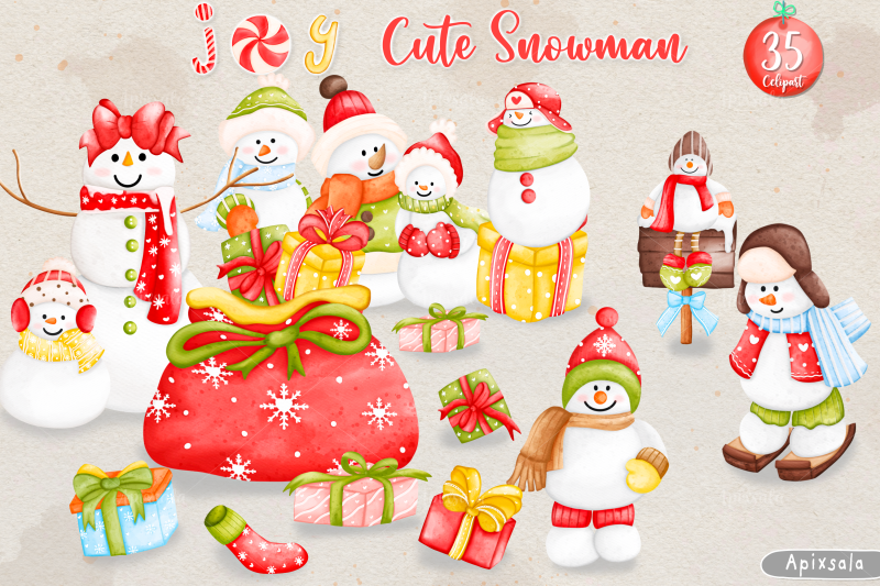 joy-snowman-watercolor-snowman-clipart