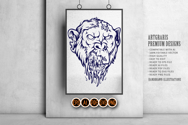 monkey-monster-head-monochrome-svg