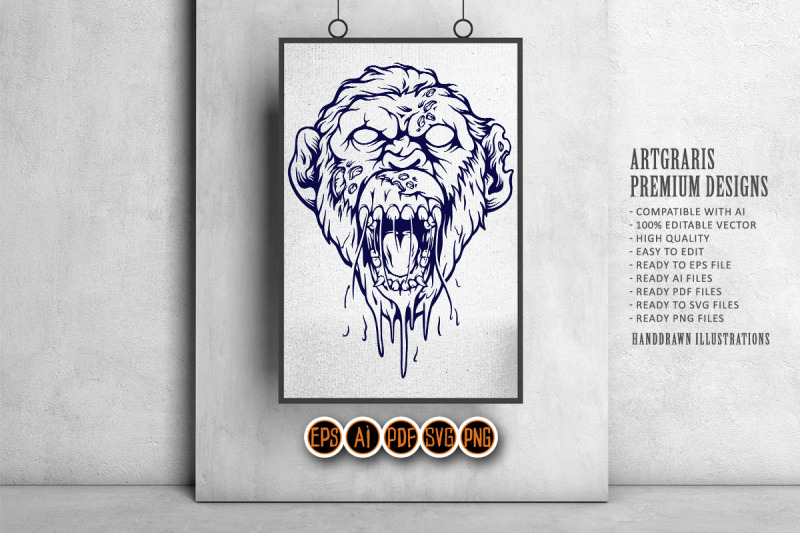 monkey-head-monster-silhouette-svg