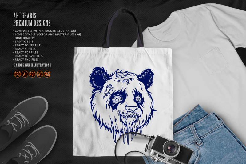 panda-head-monster-black-and-white-svg