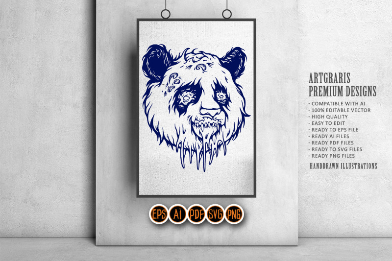 panda-head-monster-black-and-white-svg