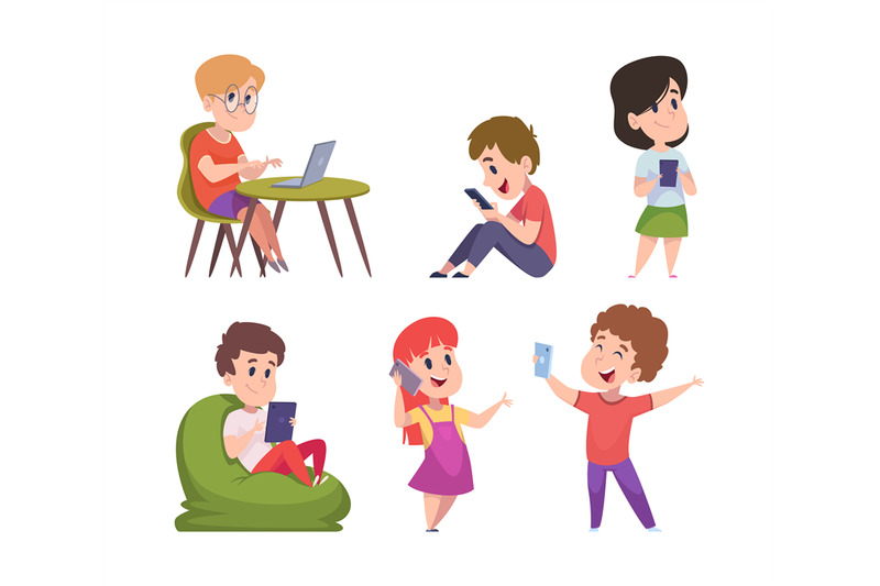 gadgets-kids-adorable-happy-children-using-laptop-smartphones-tablets