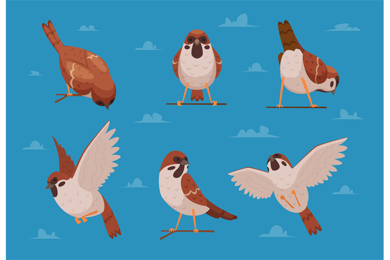 sparrows-cartoon-funny-birds-in-various-poses-chirp-characters-nature
