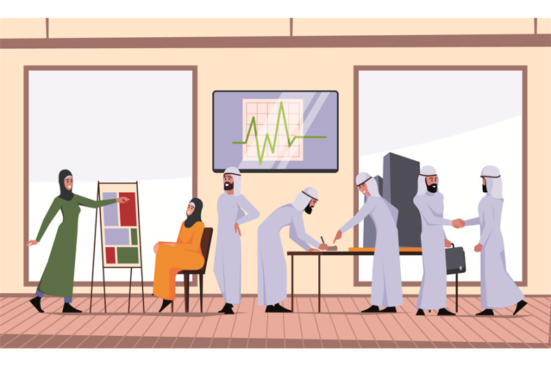 arabic-business-meeting-saudi-workers-in-lecture-room-talking-digital